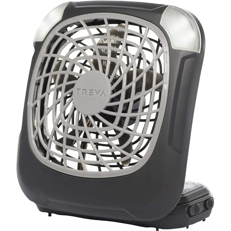 Treva 5" Portable Personal Battery Powered Fan With LED Lights, 2 Speed with Tilt Design for Directional Airflow (Grey)