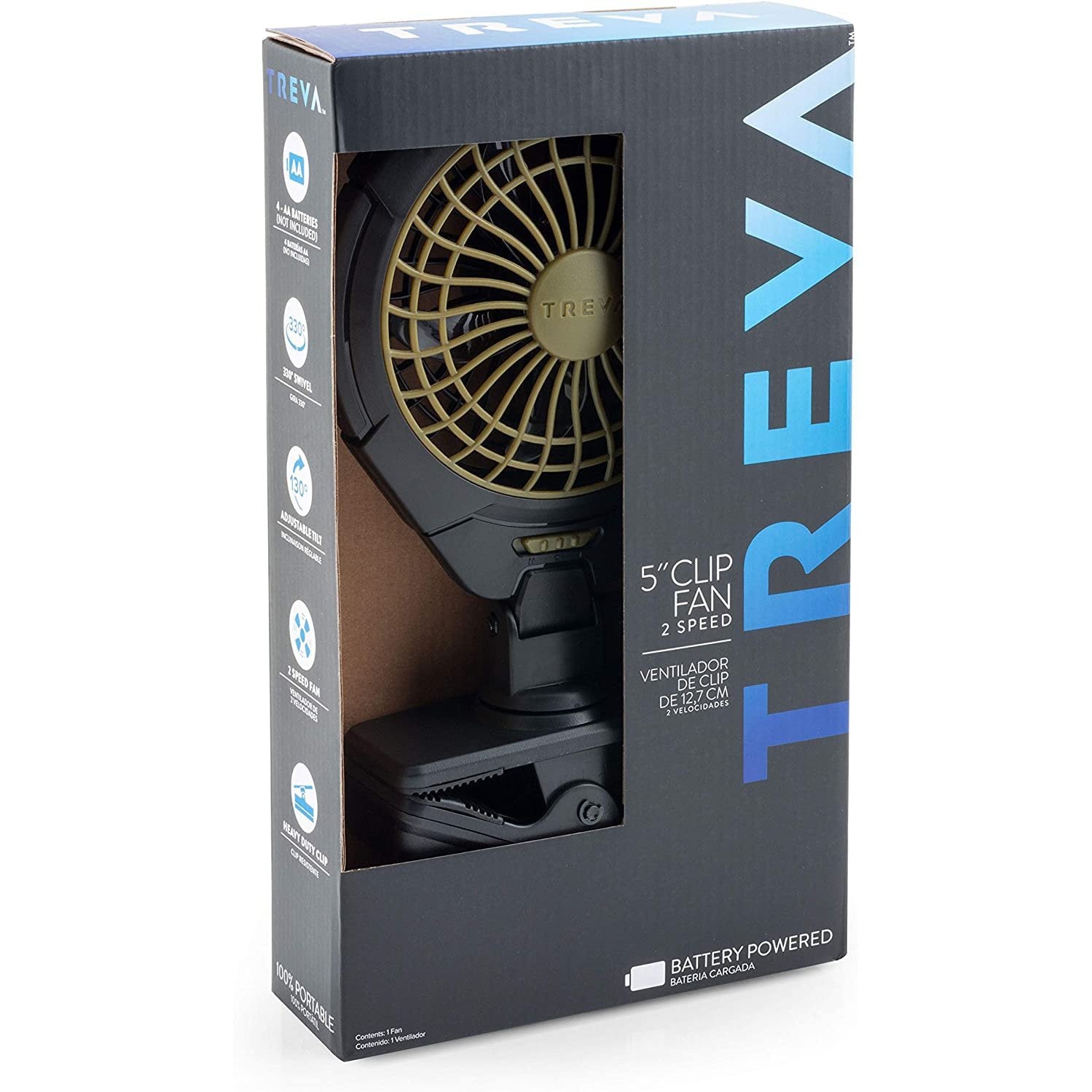 81JYsd-vipL._AC_SL1500 Treva 5" Battery Powered Clip Slim and Portable Cooling Fan with Clamp Multi-Directional Rotating and Adjustable Head