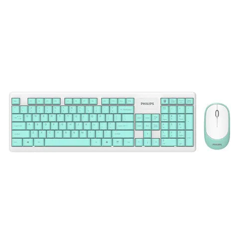 8712581766511_main_480Wx480H Philips Wireless Keyboard and Mouse Combo, Ambidextrous, Low-Profile, Adjustable DPI Mouse, Full-Sized Keyboard, Plug and Play c314 - Cyan