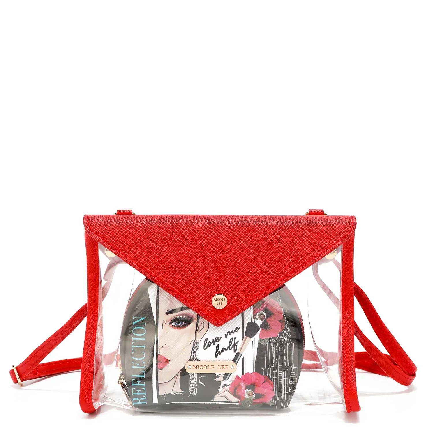 COS7312-LOVEMEHALF-STRAPATTACHED_1500x_22678c14-8f9b-470b-8b20-13904daaf36d Nicole Lee 2 Piece Clear Cosmetic Pouch and Crossbody - COS7312 - Love my Half