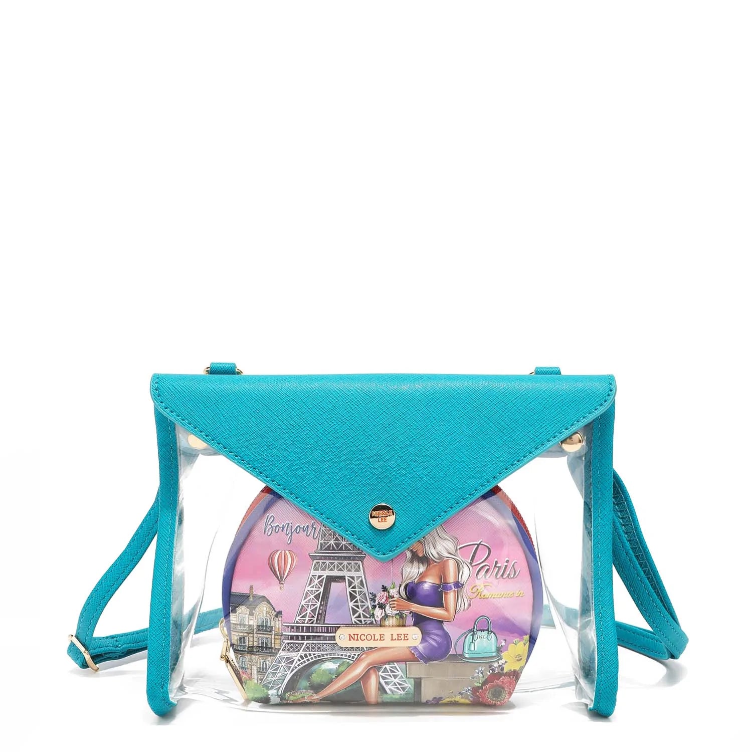 COS7312-ROMANCEINPARIS-STRAPATTACHED_1500x_3e6512e1-eddb-4e8c-b845-a833296831b5 Nicole Lee 2 Piece Clear Cosmetic Pouch and Crossbody - COS7312 - Romance in Paris