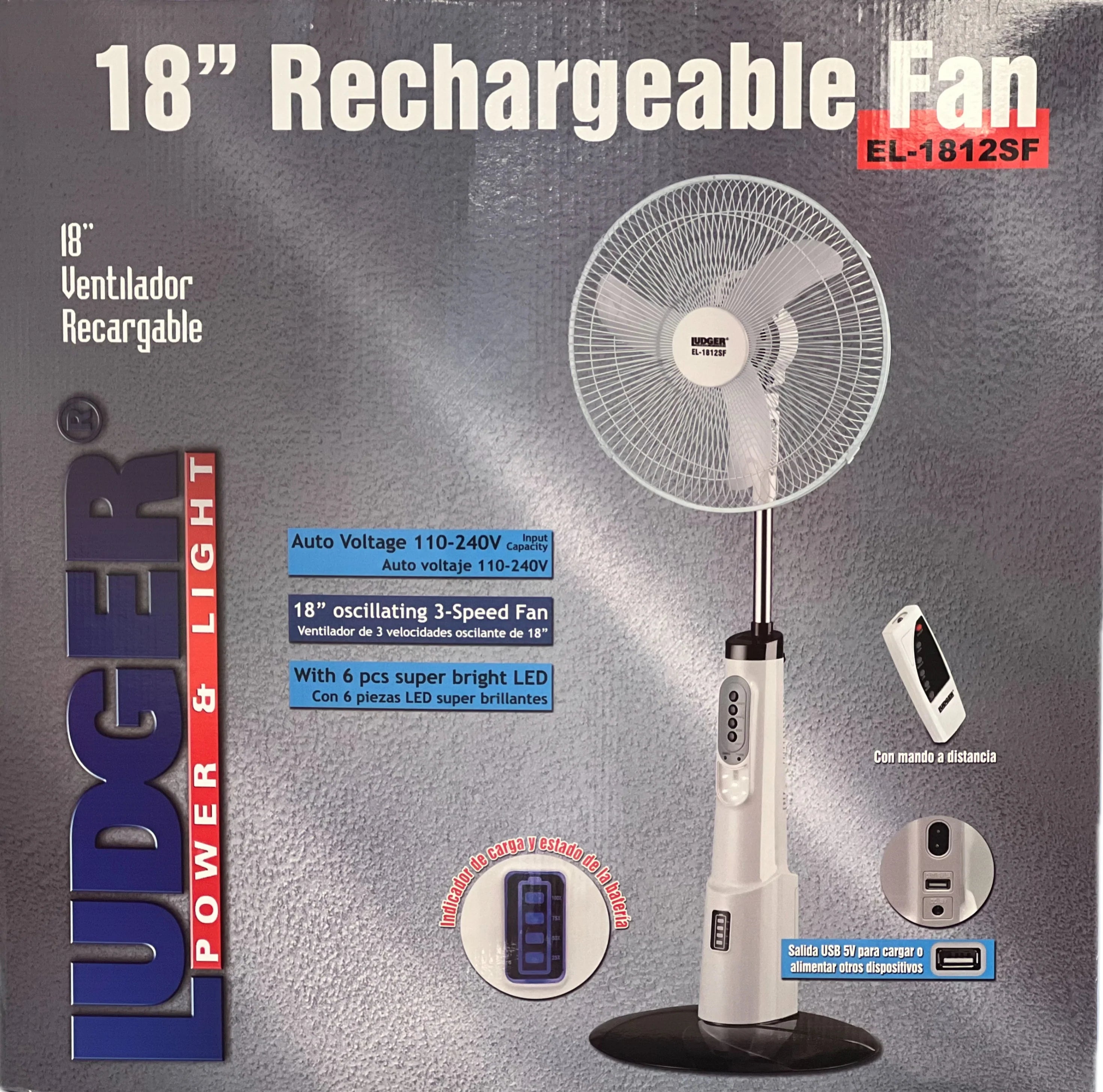 EL-1812SF Ludger 18″ Rechargeable Stand Fan With Remote Control - EL-1812SF