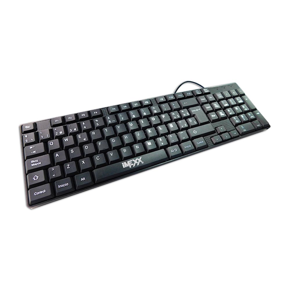 IMEXX_TECLADO_01 Wired spanish Keyboard Plug and Play, Full-Size, Spill-Resistant, Curved Space Bar, Compatible with PC, Laptop Black Imexx ime-20320sp