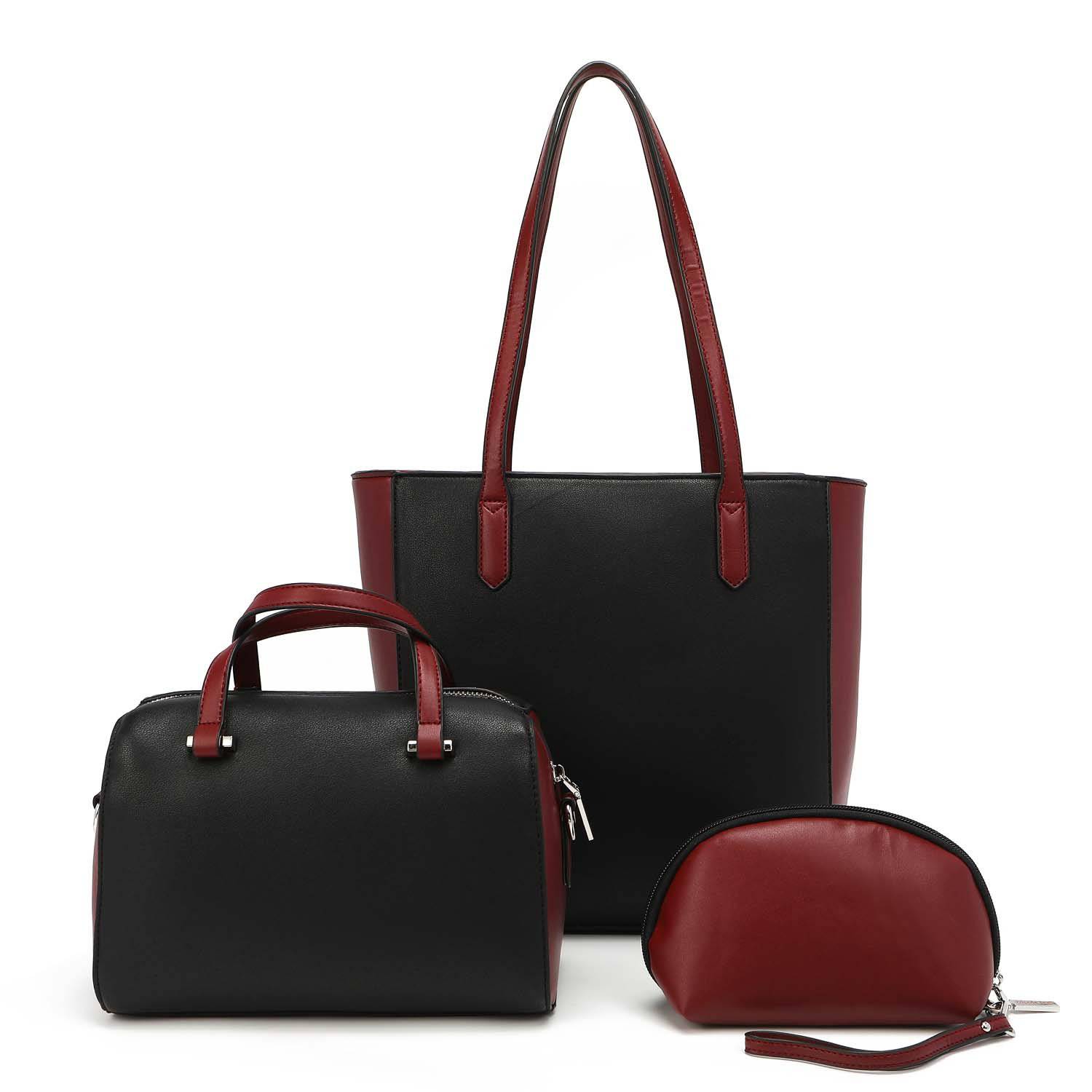Nicole Lee 3 Pc Set Shopper Bag, Mini Boston Bag, Pouch Vegan Leather Career Woman set16281