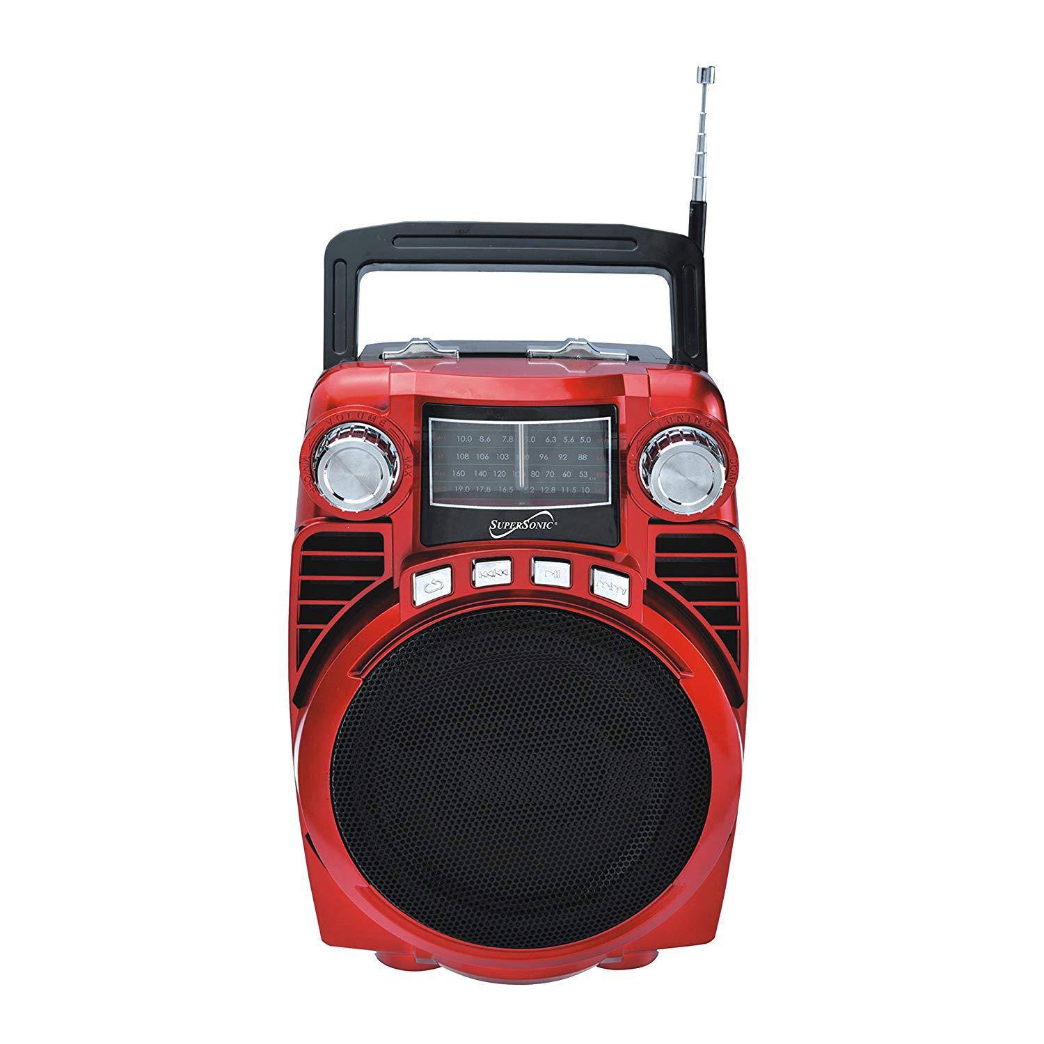 Supersonic 4-Band Radio with Bluetooth, USB, MicroSD and Aux in Different Colors – SC-1390BT - Red