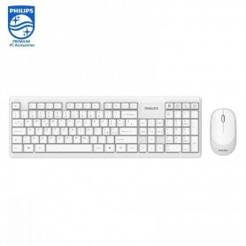 Philips Wireless Keyboard and Mouse Combo, Ambidextrous, Low-Profile, Adjustable DPI Mouse, Full-Sized Keyboard, Plug and Play c314 - White
