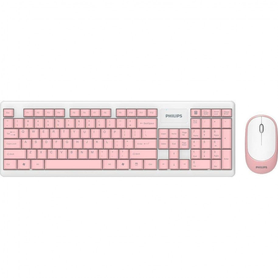 kit-teclado-y-mouse-philips-inalambrico-rosa-silent-disegn-c314-spt1314p Philips Wireless Keyboard and Mouse Combo, Ambidextrous, Low-Profile, Adjustable DPI Mouse, Full-Sized Keyboard, Plug and Play c314 - Pink