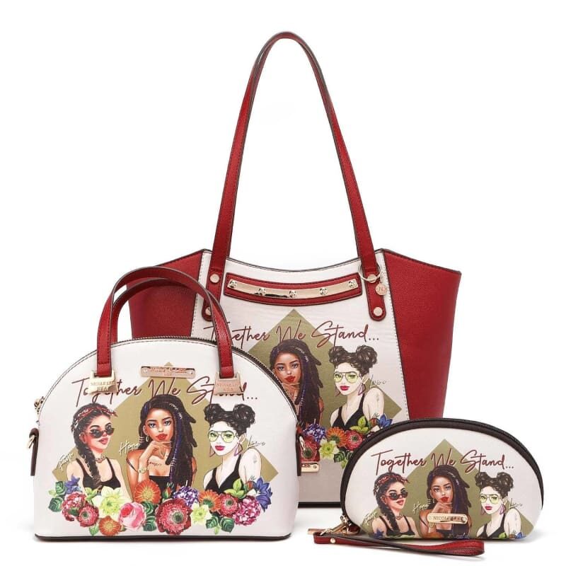 Nicole Lee 3 Pc Set Shopper bag, Dome Satchel Crossbody, Pouch Vegan Leather Togheter we Stand set16282