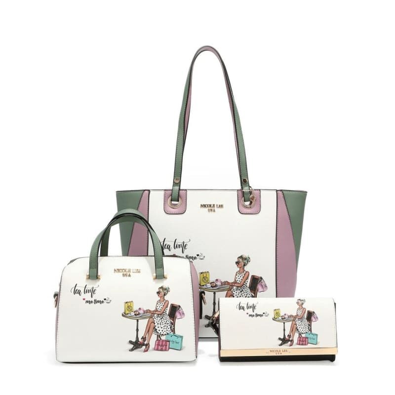 Nicole Lee TEA TIME ME TIME 3 PIECE SET (Shopper, Crossbody, Clutch) made with vegan Leather set16545