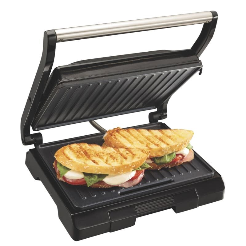 Proctor Silex 4 Serving Panini Press, Sandwich Maker and Compact Indoor Grill, Upright Storage - Black (25440PS)