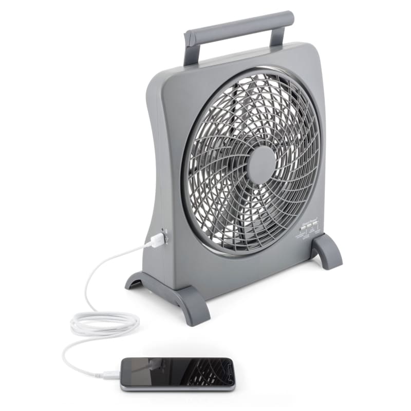 treva-10-inch-rechargeable-portable-fan-smart-power-air-circulator-plug-in-ac-adapter-and-361 Treva 10 inch Rechargeable Portable Fan Smart Power Air Circulator. Plug-In AC Adapter and Battery Powered, USB Charging Port, For Camping, Travel and Indoors Use